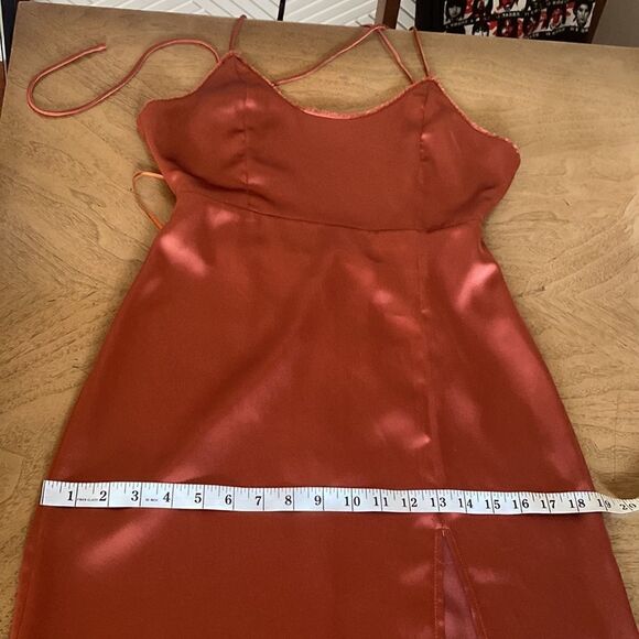 Steele Copper Tie Back Cut Out Slip Maxi Dress with Thigh Split Size Small - Picture 9 of 13